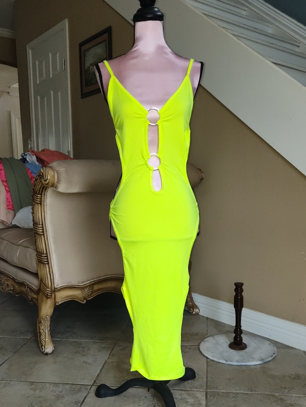 Fashion Nova Neon Yellow Cutout Maxi Dress